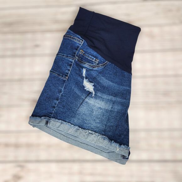 S.o.n.g Women's Maternity Denim Jean Shorts Size XL Distressed - Picture 1 of 5